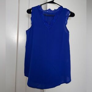 Elegant Blue Lace Trim Women's Top